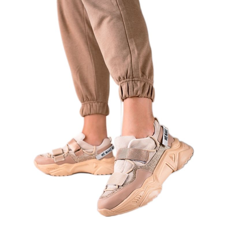TRENDI Sneakers With Velcro Fashion beige golden