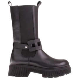 Marco Shoes High boots with rubber and a braided belt black