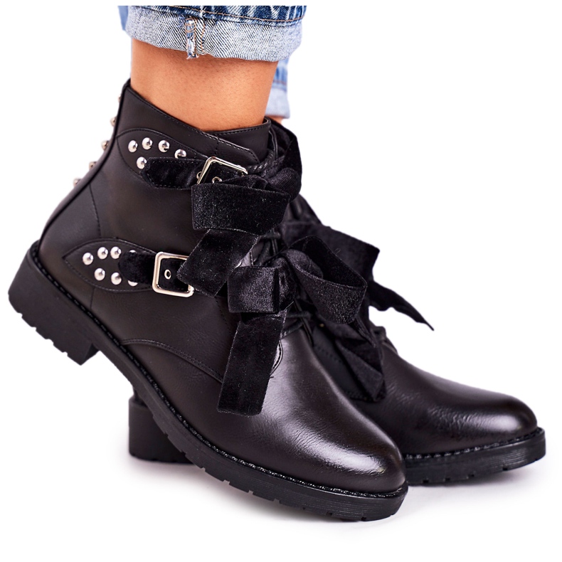 SEA Women's Warm Boots With Clasps And Ribbon Black Special