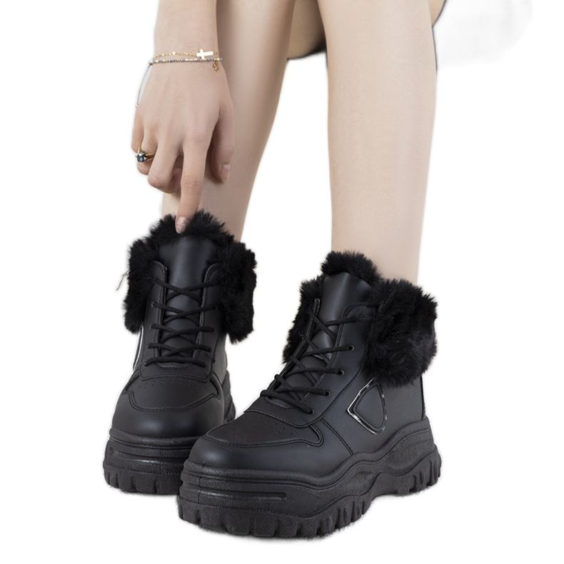 Black sneakers with fur from Doreen