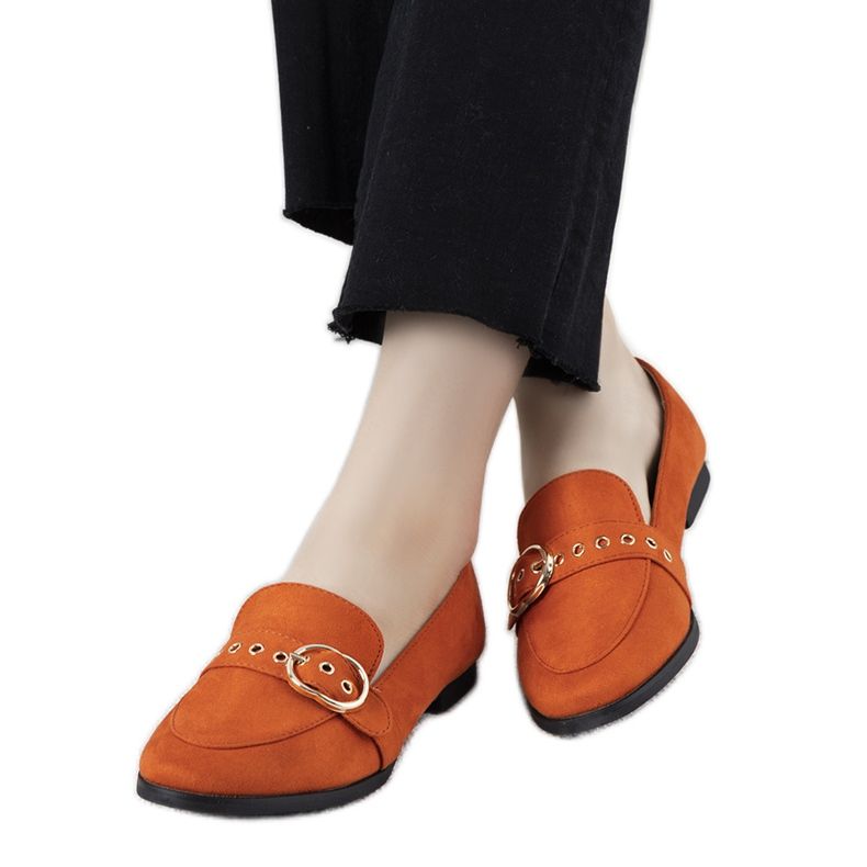Orange moccasins with gold Verreau decoration