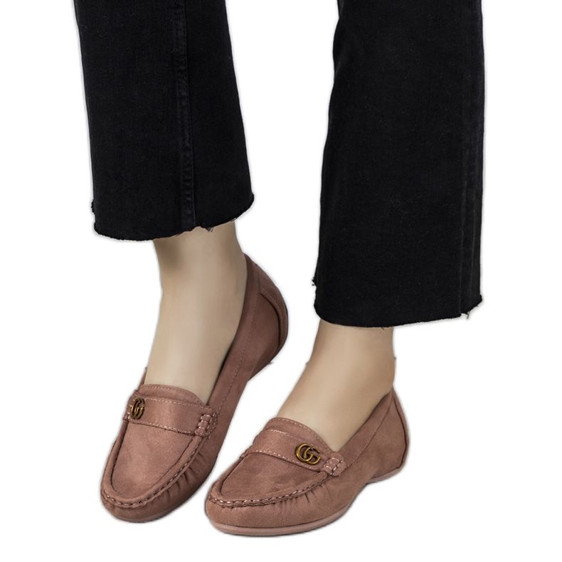 Pink moccasins on a hidden Linette wedge
