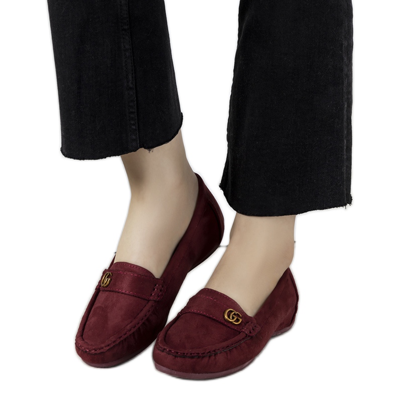 Burgundy moccasins on a hidden Linette wedge heel red