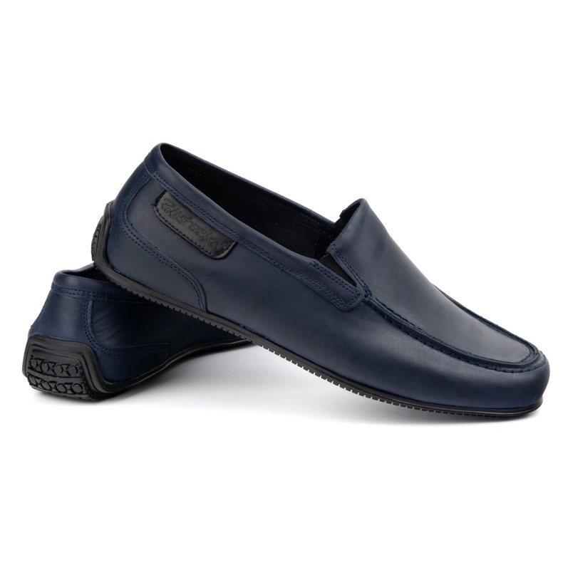 Polbut Men's leather loafers 2105 navy blue grain