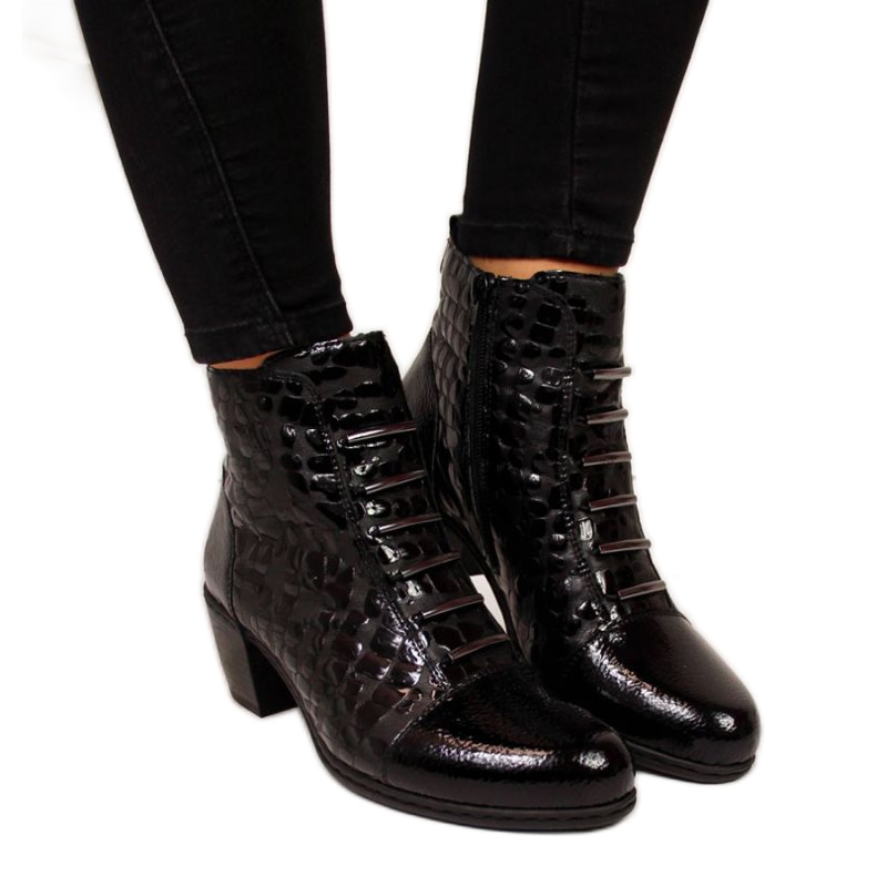 Leather boots on a block Rieker W Y2162-01 black