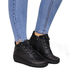 Black leather boots with a wedge heel Helios W H524B