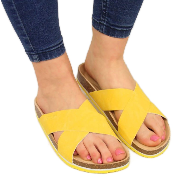 Leather Big Star W HH274596 yellow slippers