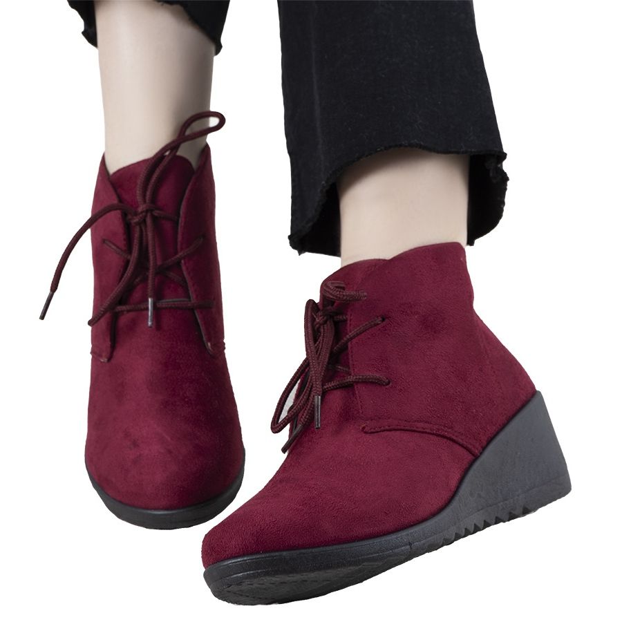 maroon wedge booties