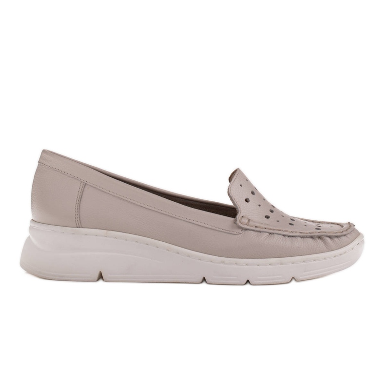 Radoskór Comfortable leather loafers with perforation beige