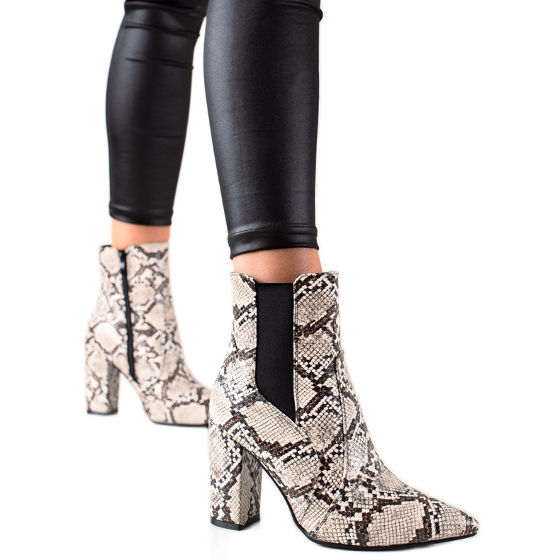 Marquiz Stylish Snake Print Booties beige