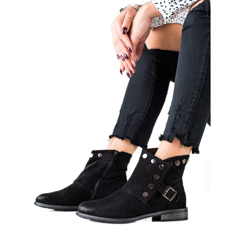 W. Potocki Suede Booties With Potocki Ornaments black