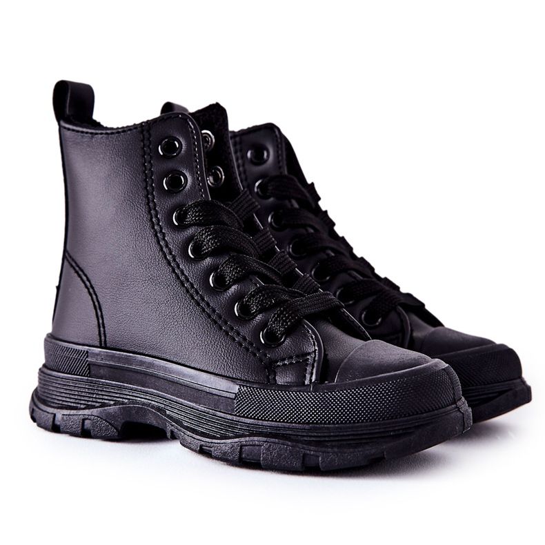 FR1 Children's Leather Insulated Sneakers Black Bomi