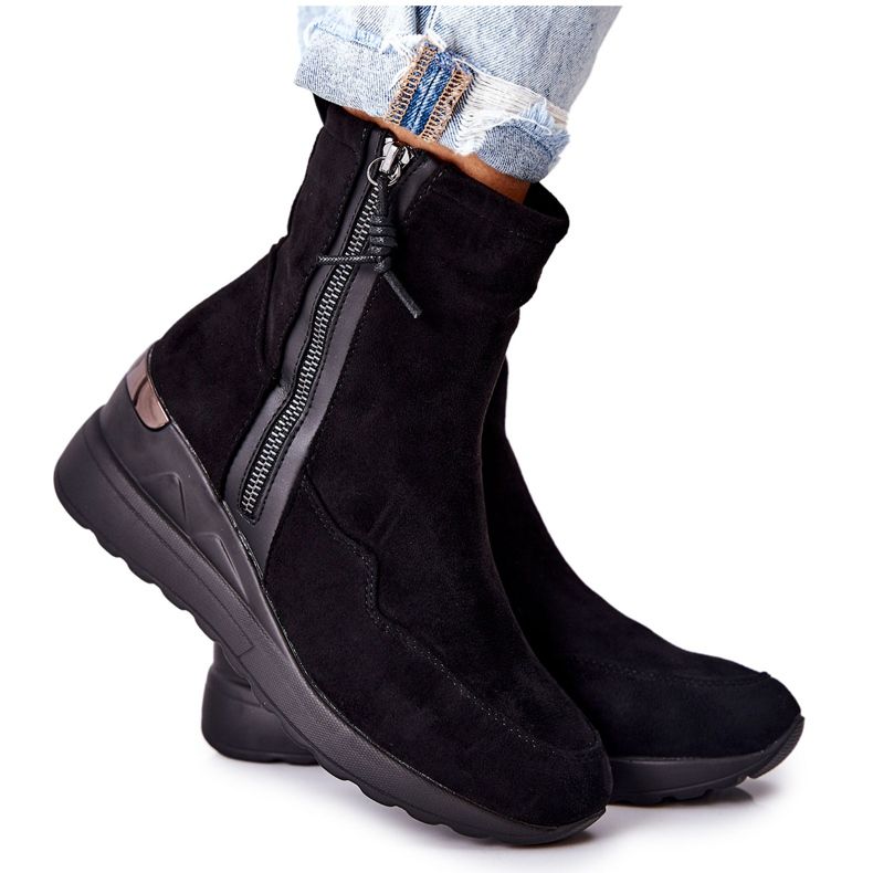 PE1 Black Athelaine Black Suede Wedge Boots