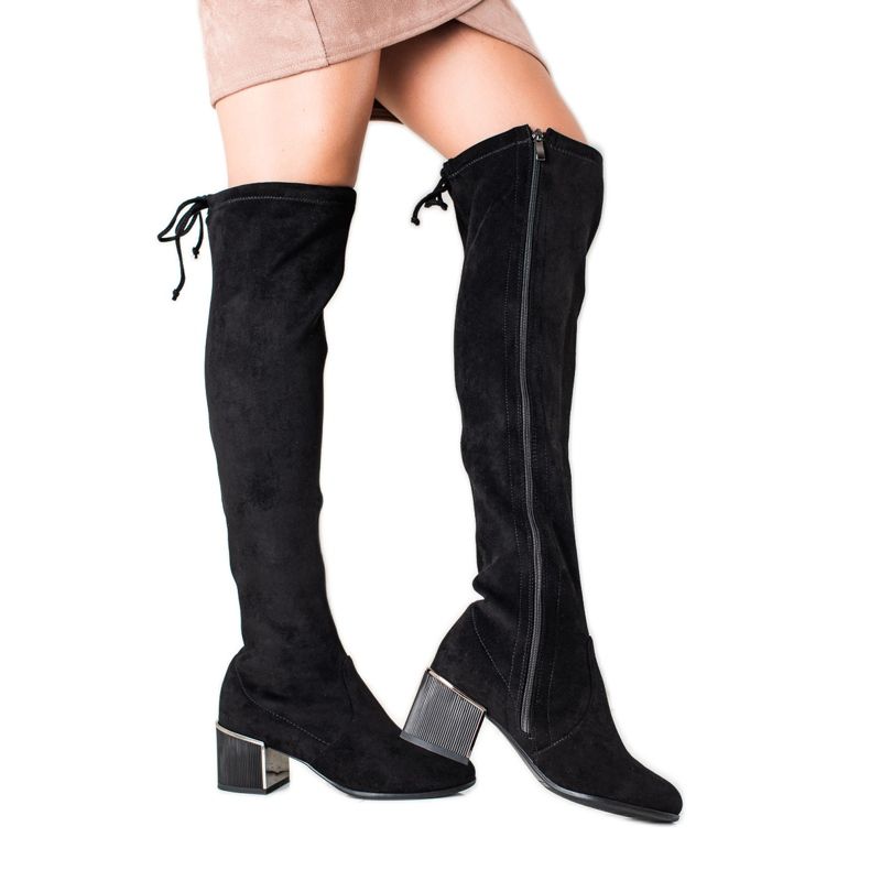 Goodin Stylish high-heeled thigh-high boots black Goodin Stylish high-heeled thigh-high boots black