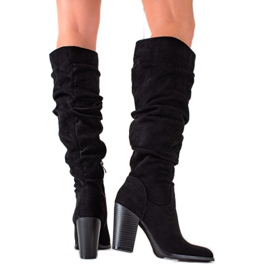 TRENDI High Heel Boots With Ruffled Uppers black