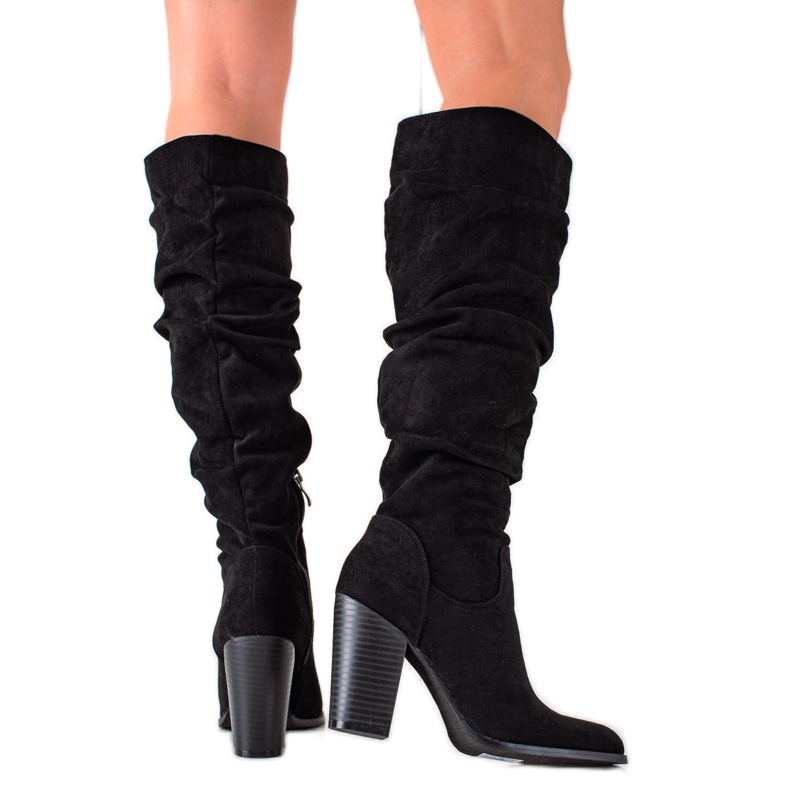 TRENDI High Heel Boots With Ruffled Uppers black