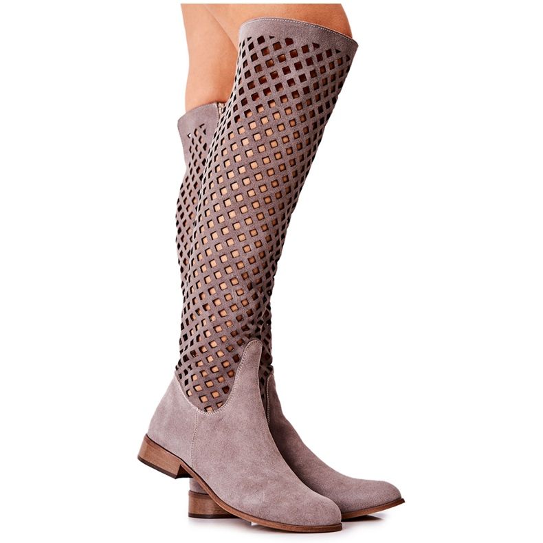 PA2 Suede Boots With Openwork Pattern Light Brown Pointe