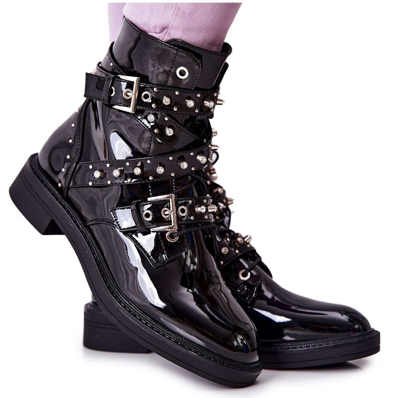 Lacquered Boots With Black Lorist Strips