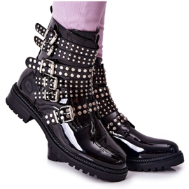 Lacquered Jodhpur boots with stripes Black Marchelli
