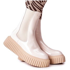 High Lacquered Boots On Beige Sereia Platform