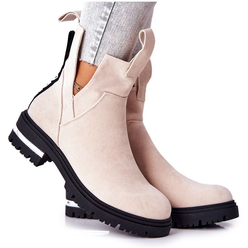 PS1 Warm Booties Jodhpur boots With a zipper Beige My Way