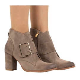 Exquisite Women's leather ankle boots with a high heel buckle 1265EX dark beige Exquisite Women's leather ankle boots with a high heel buckle 1265EX dark beige