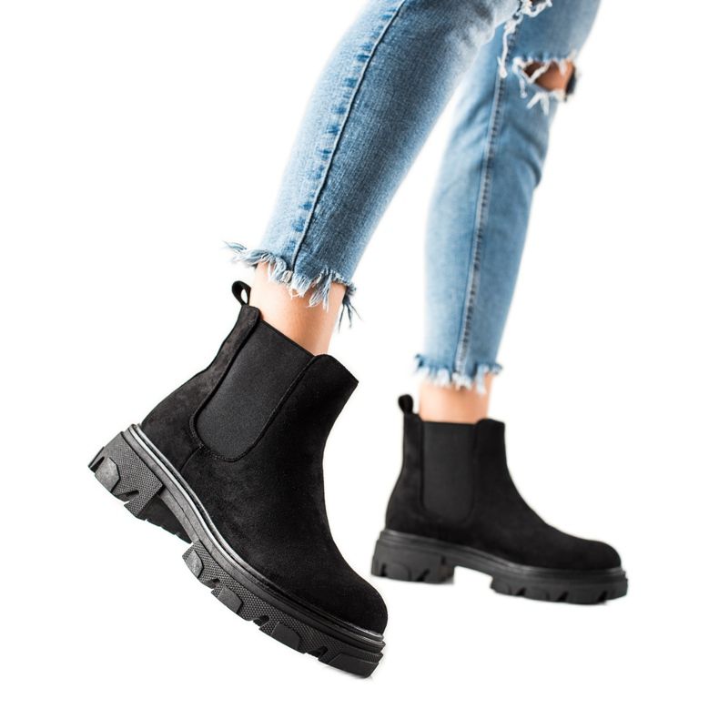 TRENDI Suede Chelsea Boots On The Platform black