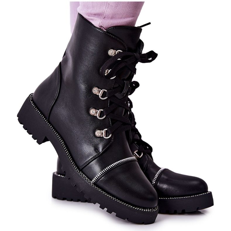 PG1 Classic Black Daiane Tied Leather Boots PG1 Classic Black Daiane Tied Leather Boots