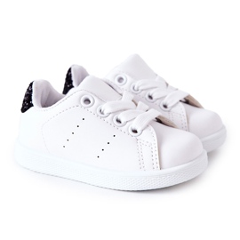 Children's White and Black Glossy Sneakers
