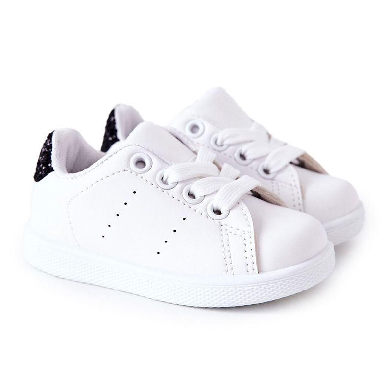 Children's White and Black Glossy Sneakers