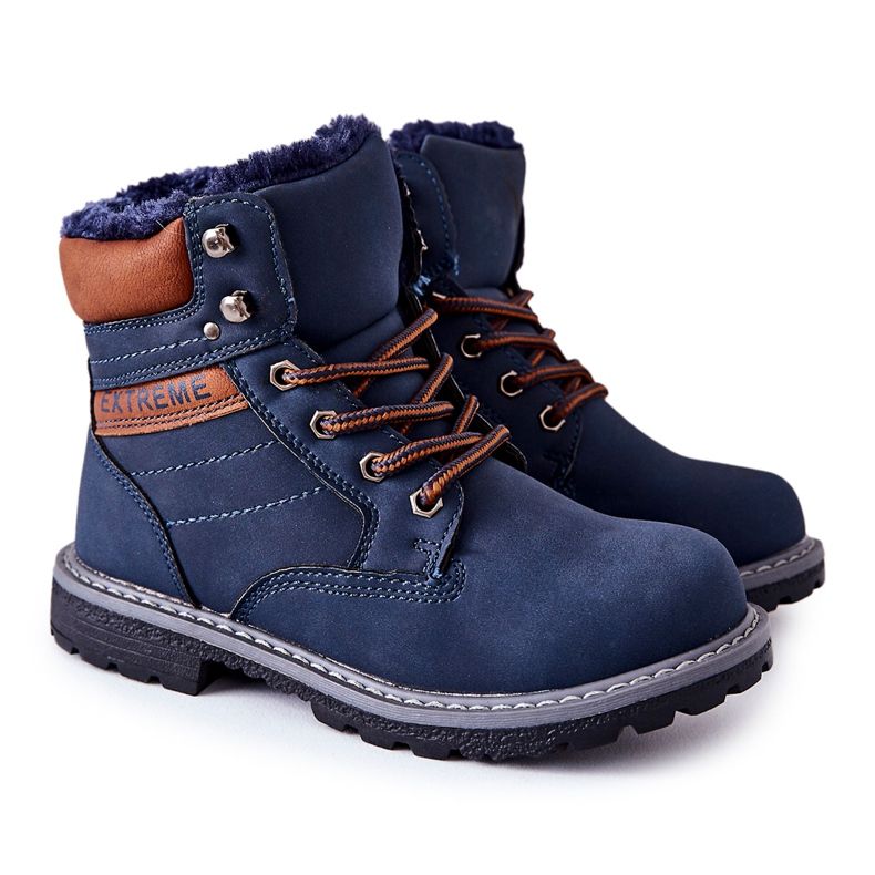 PA1 Children's Warm Trappers Navy Blue Graves brown