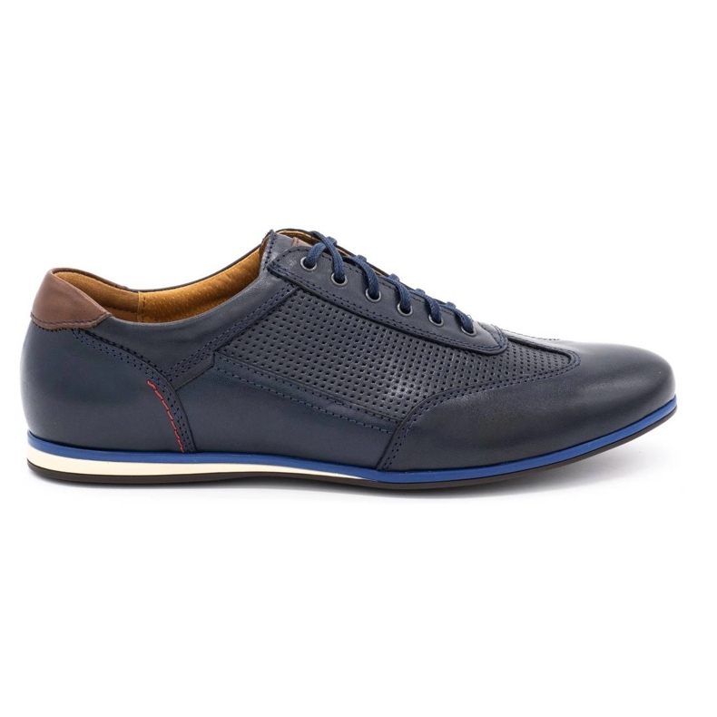 Kampol Men's leather casual shoes 64/54 navy blue