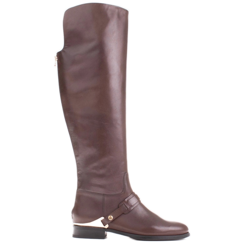 Marco Shoes Leather riding boots with gold plate brown Marco Shoes Leather riding boots with gold plate brown