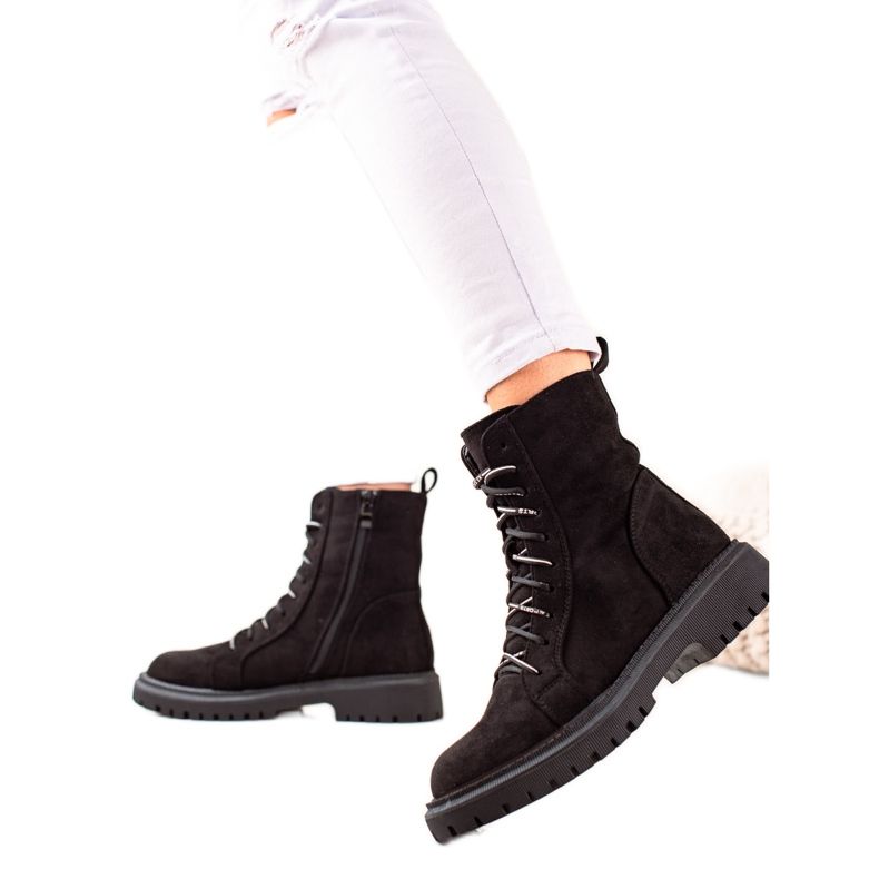 TRENDI Black Lace-up Boots