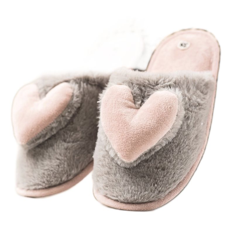 TRENDI Slippers With A Heart pink silver grey