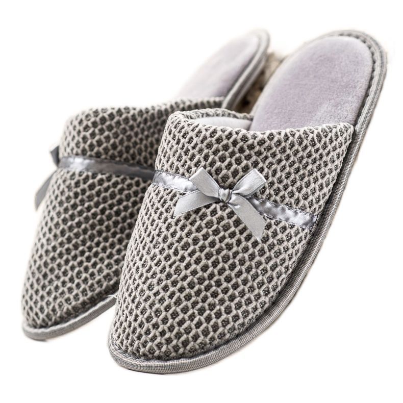 TRENDI Gray Slippers With A Bow silver grey