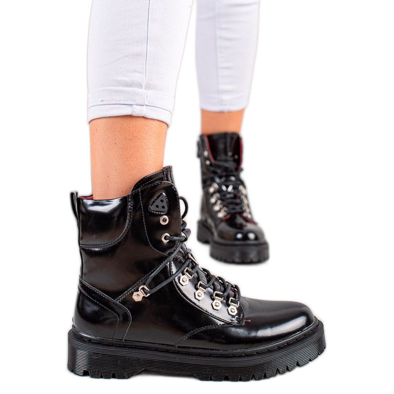 Lucky Shoes Lacquered Black Boots Lucky Shoes Lacquered Black Boots