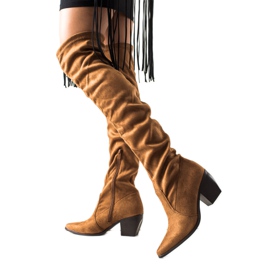Laura Mode Low-heeled thigh-high boots brown