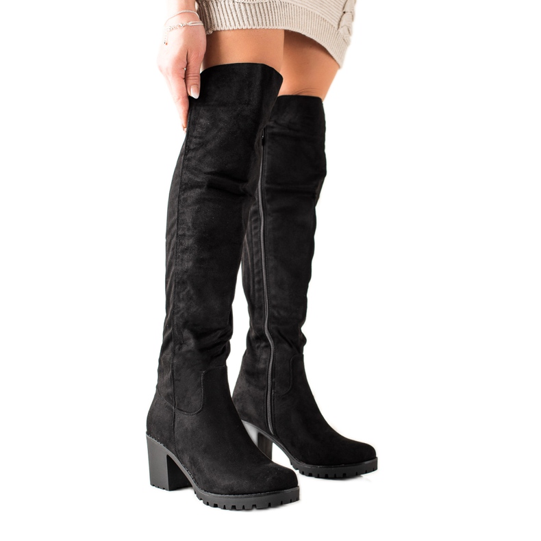 Queentina Suede high-heeled boots black