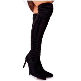 PE1 Black Suede Boots On High Heel Horina