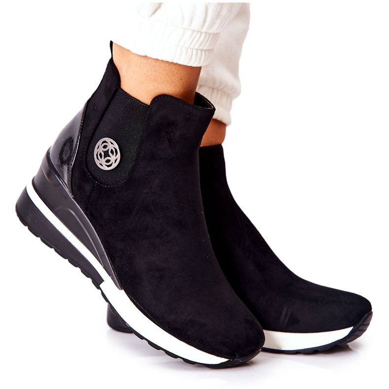POTOCKI Suede Black Boots On Wedge Lunelle