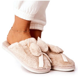 Fur Slippers With Pompoms Beige Pamppies