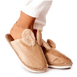 Fur Slippers With Ears Beige Thorpe brown