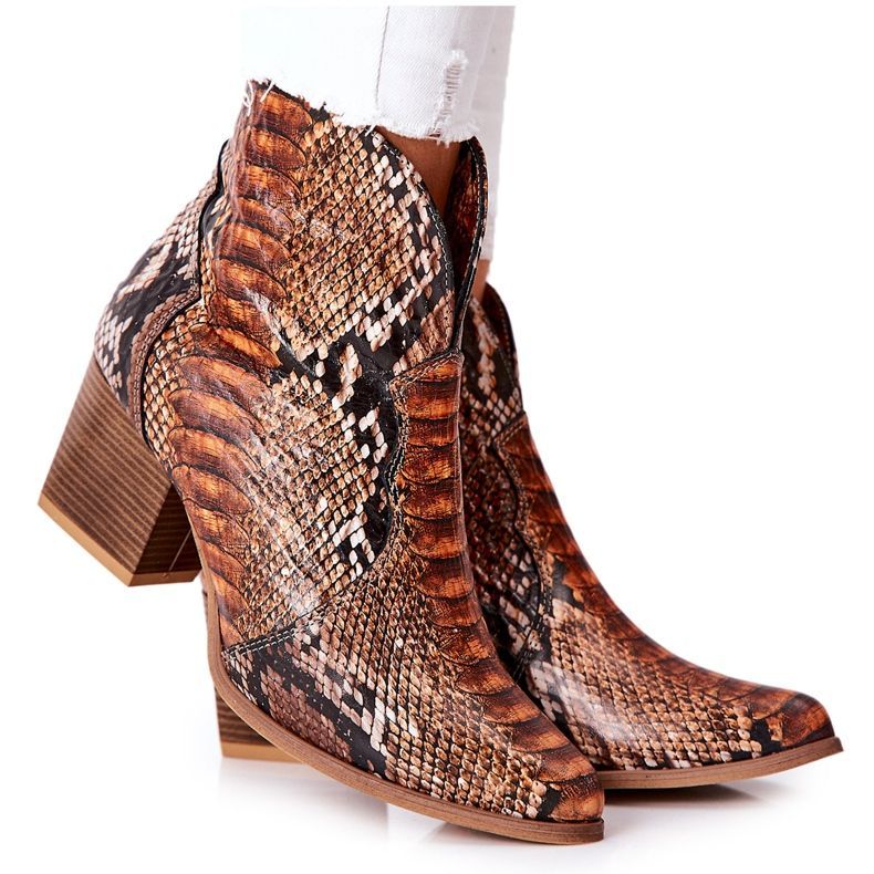 Lewski Shoes Cowboy Boots Lewski Brown Snake Pattern EV28