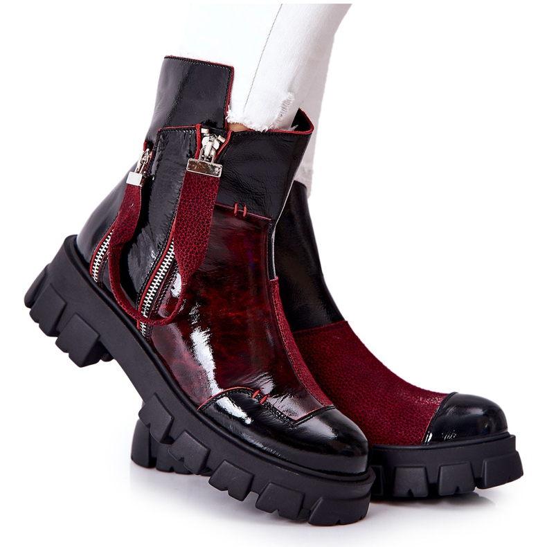 Leather Maciejka boots Black-Claret 05137-33