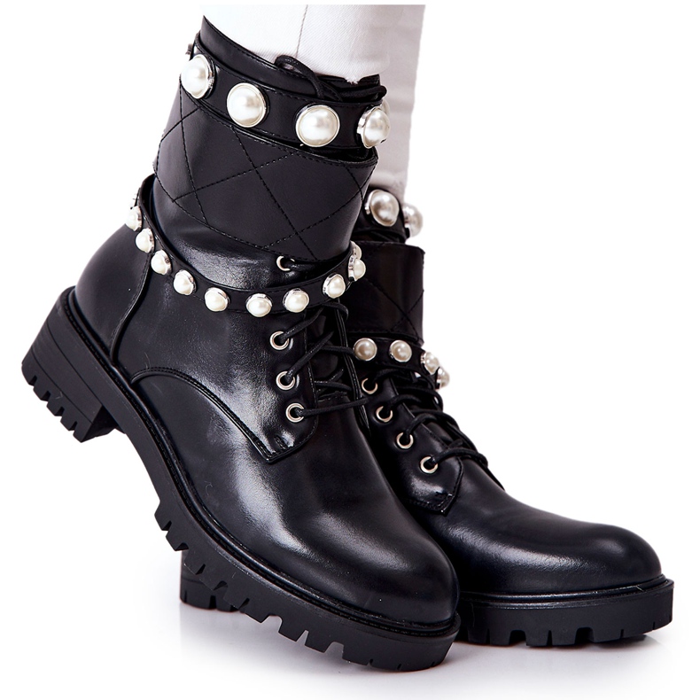 PG1 Women's Boots With Pearls Black Mystique