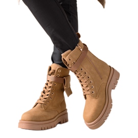 TRENDI Lace-up Boots Trappers With Pocket beige