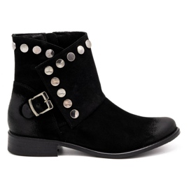 Exquisite Leather women's boots with studs 1198 black