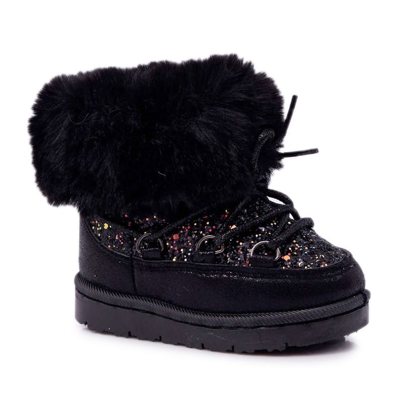 FRROCK Warm Children's Snow Boots With Fur Black Crystal Fox FRROCK Warm Children's Snow Boots With Fur Black Crystal Fox
