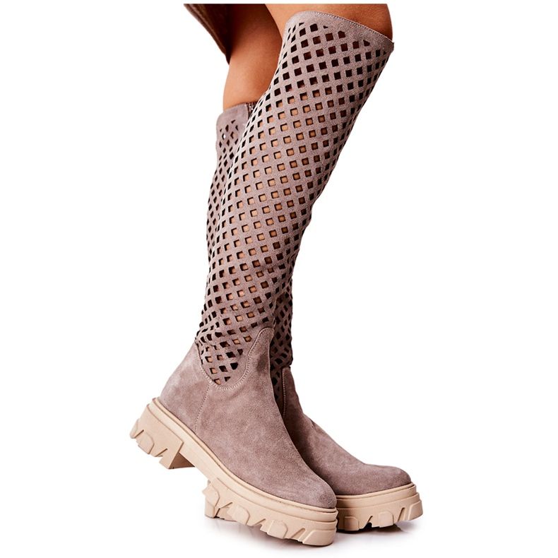 PA2 Kallede Light Brown Openwork Suede Boots beige